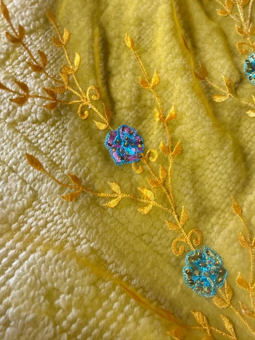 Unbranded Yellow Table cloth 40x84”  vintage India Embroidered floral Wrap